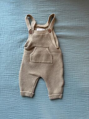 Carter's Beige Knit Overalls with Front Pocket